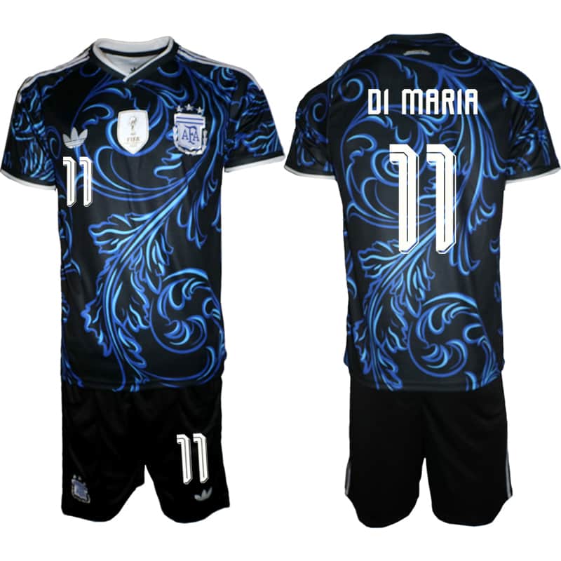 Men's Argentina #11 Ángel Di María Black/Blue 2026 Away Soccer Jersey Suit